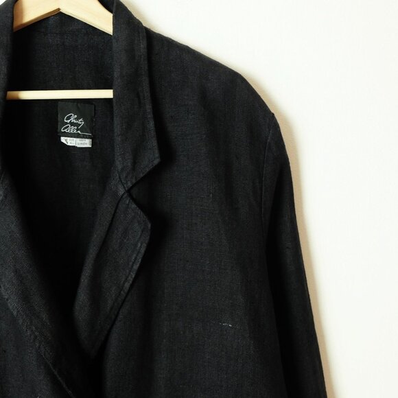 Vintage Oversized Black Pure Linen Double breasted Jacket/Blazer from 90s - Picture 4 of 9